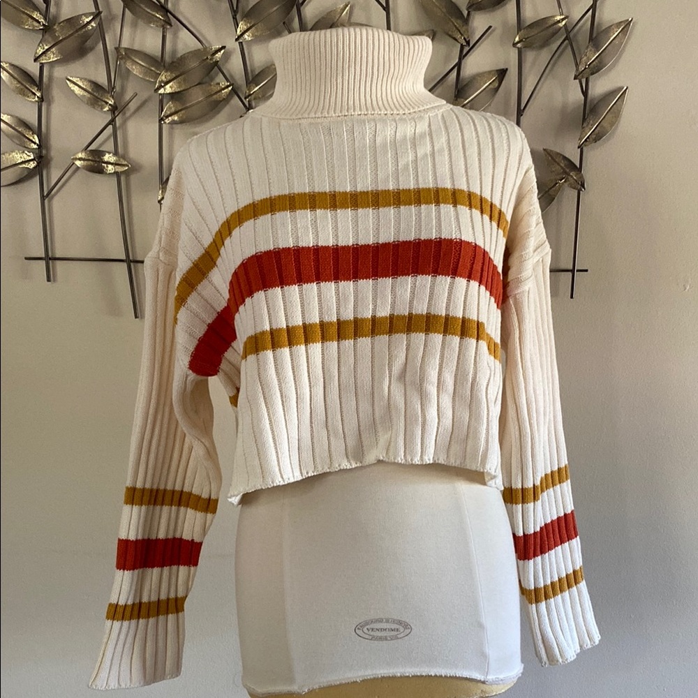 Papermoon White and Red Cowl Turtleneck Sweater